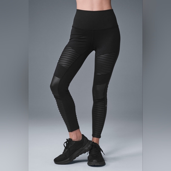 Alo Black Moto Leggings High Waist Size‎ Small - Picture 1 of 9